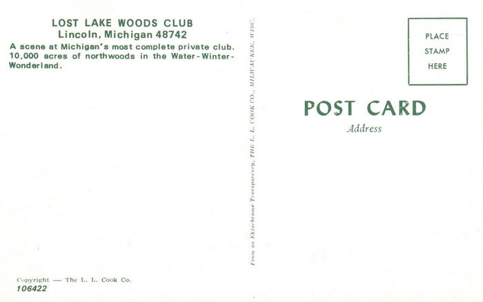 Lost Lake Woods Club - Vintage Postcard Back (newer photo)